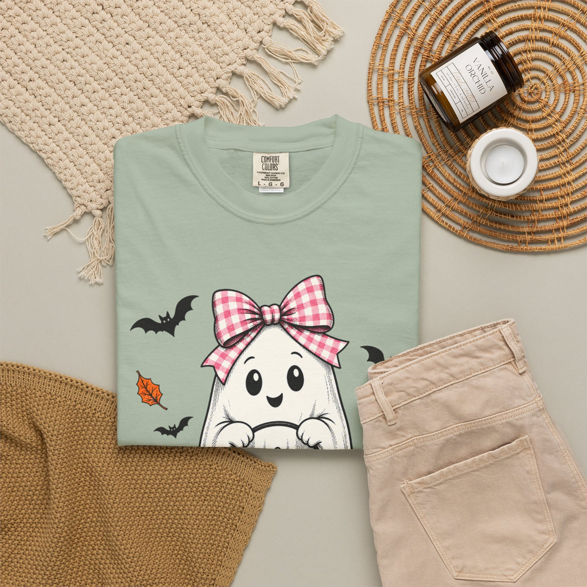 Cute Halloween Ghost T-Shirt — Trick-or-Treat Pumpkin & Bats