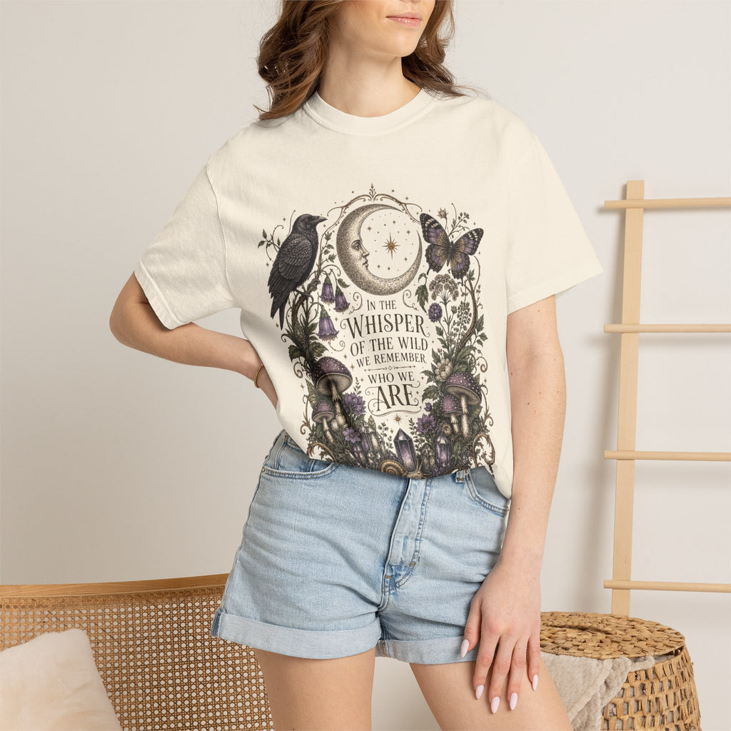 Whisper of the Wild T-Shirt — Moon, Raven & Mushroom Nature Graphic