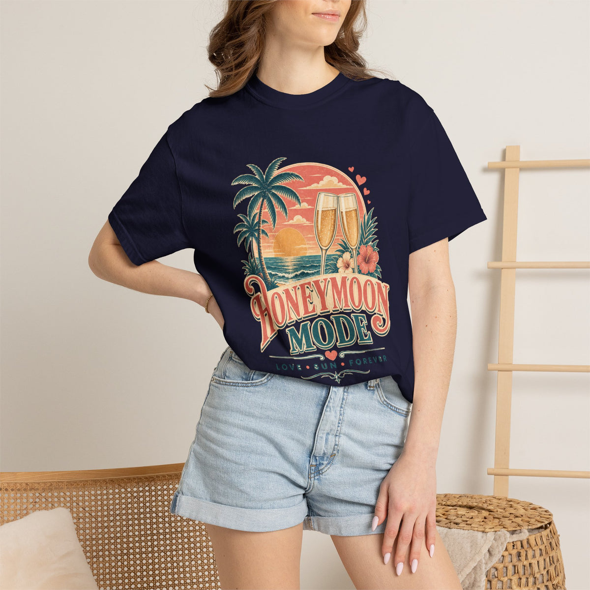 Honeymoon Mode T-Shirt — Tropical Sunset Couple Vacation Tee