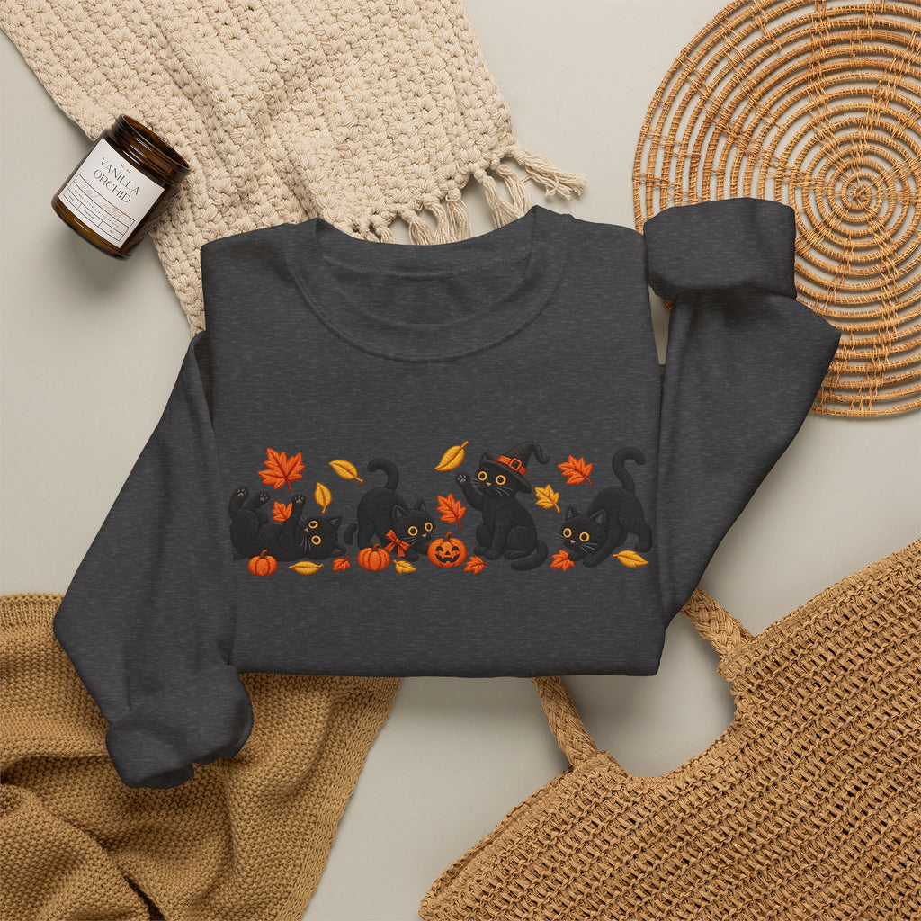 Herbst-Sweatshirt mit schwarzem Katzen-Motiv