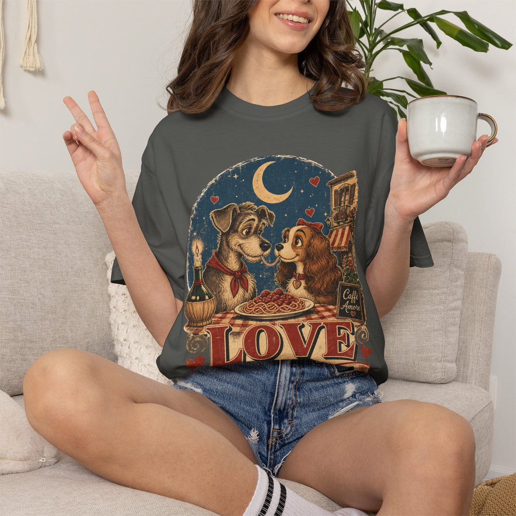 T-Shirt — "Love at First Bite" Vintage Pizza Date Dogs Tee