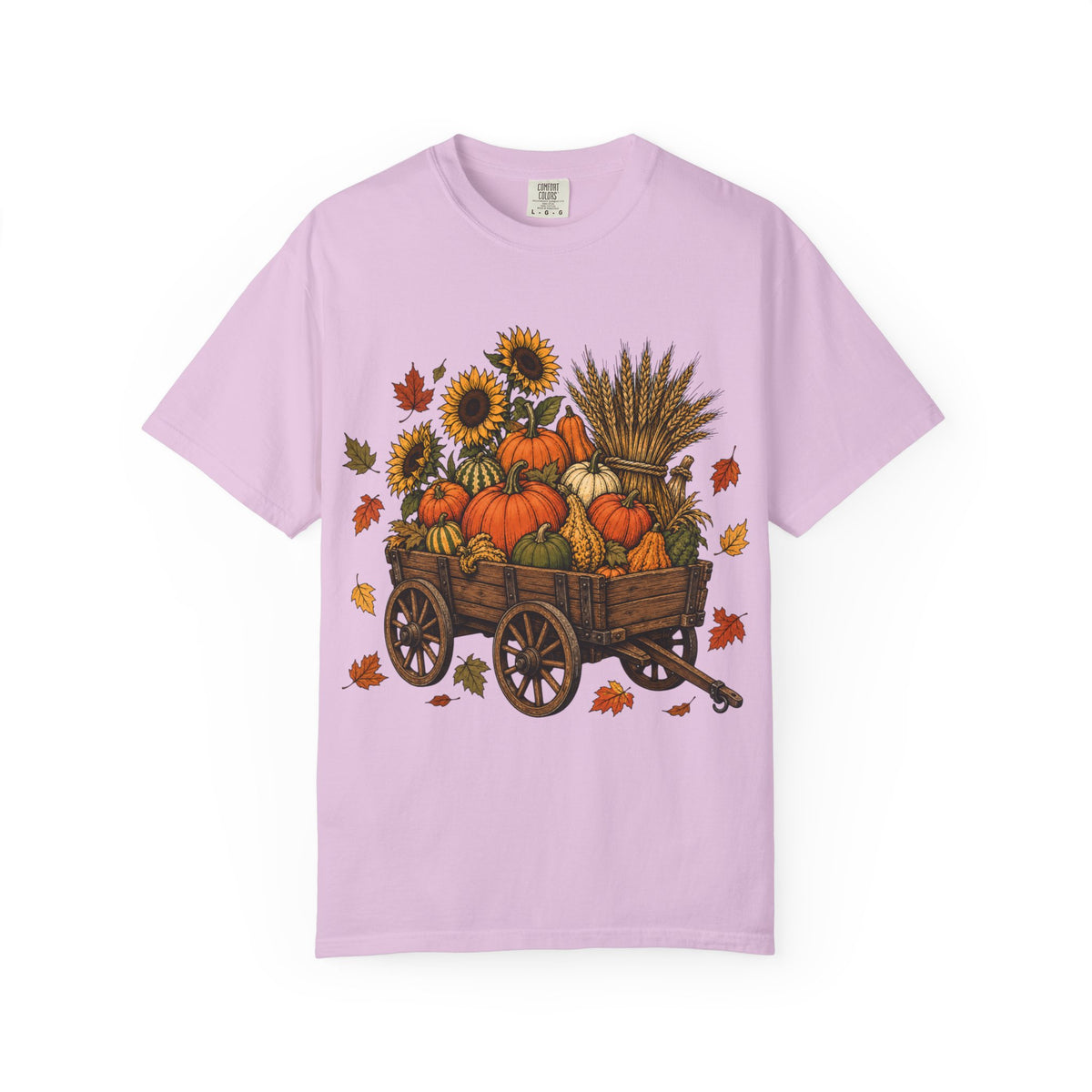 Autumn Harvest Wagon T-Shirt — Pumpkin & Sunflower Fall Tee