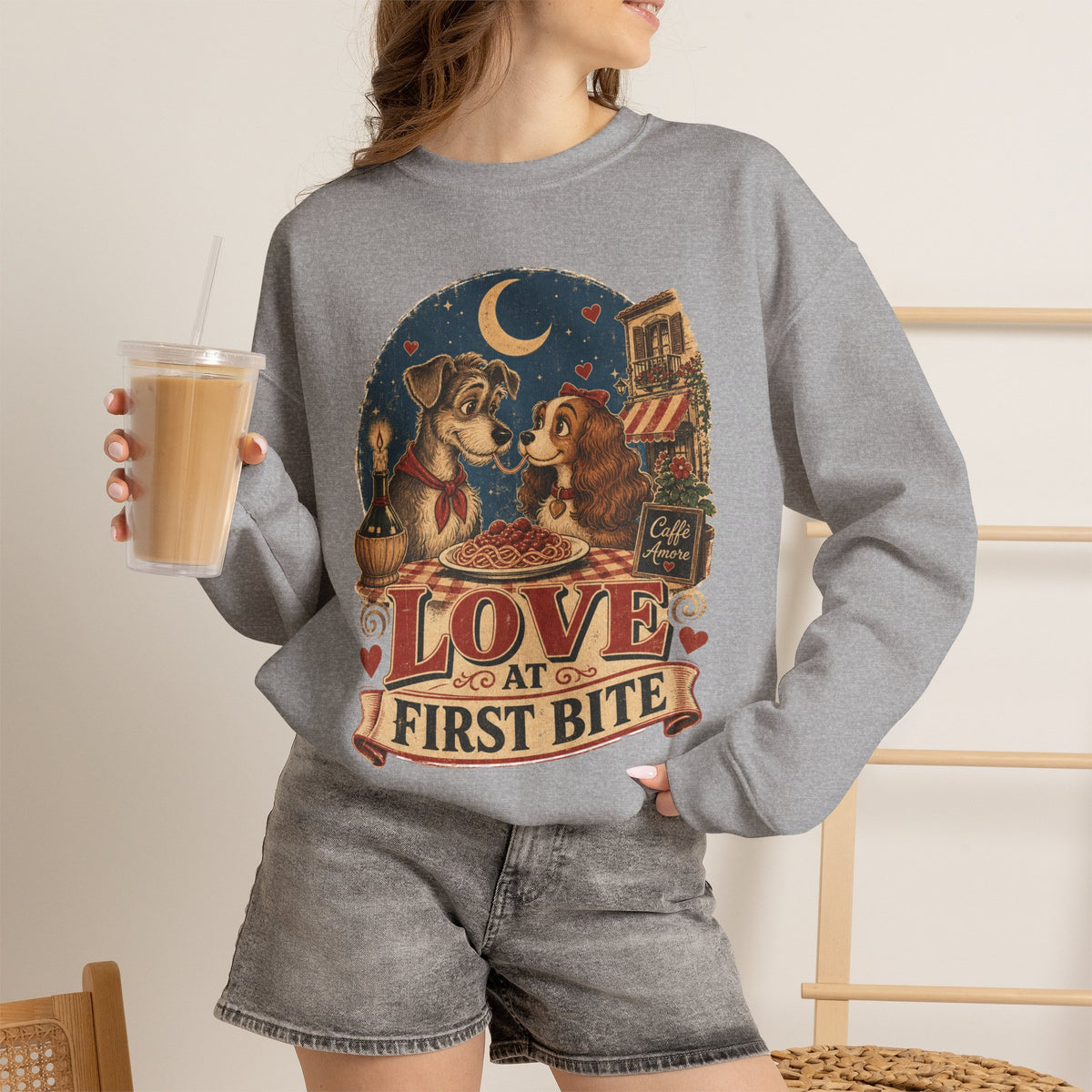 Love at First Bite Sweatshirt — Cute Dog & Pizza Cozy Crewneck