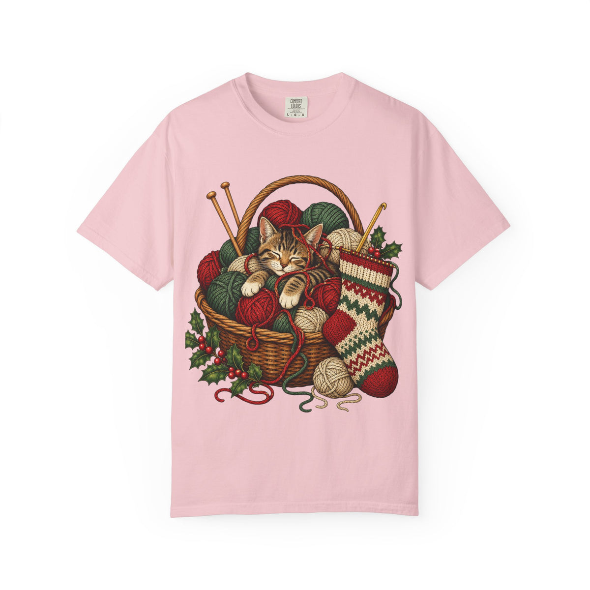 Cat in Yarn Basket T‑Shirt — Cozy Holiday Knitting Cat Tee