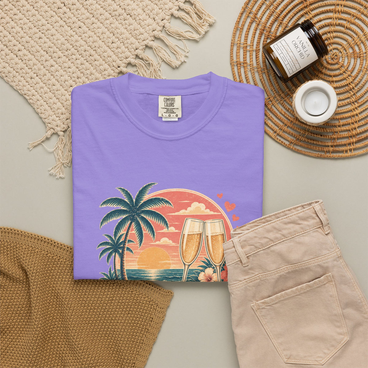 Honeymoon Mode T-Shirt — Tropical Sunset Couple Vacation Tee