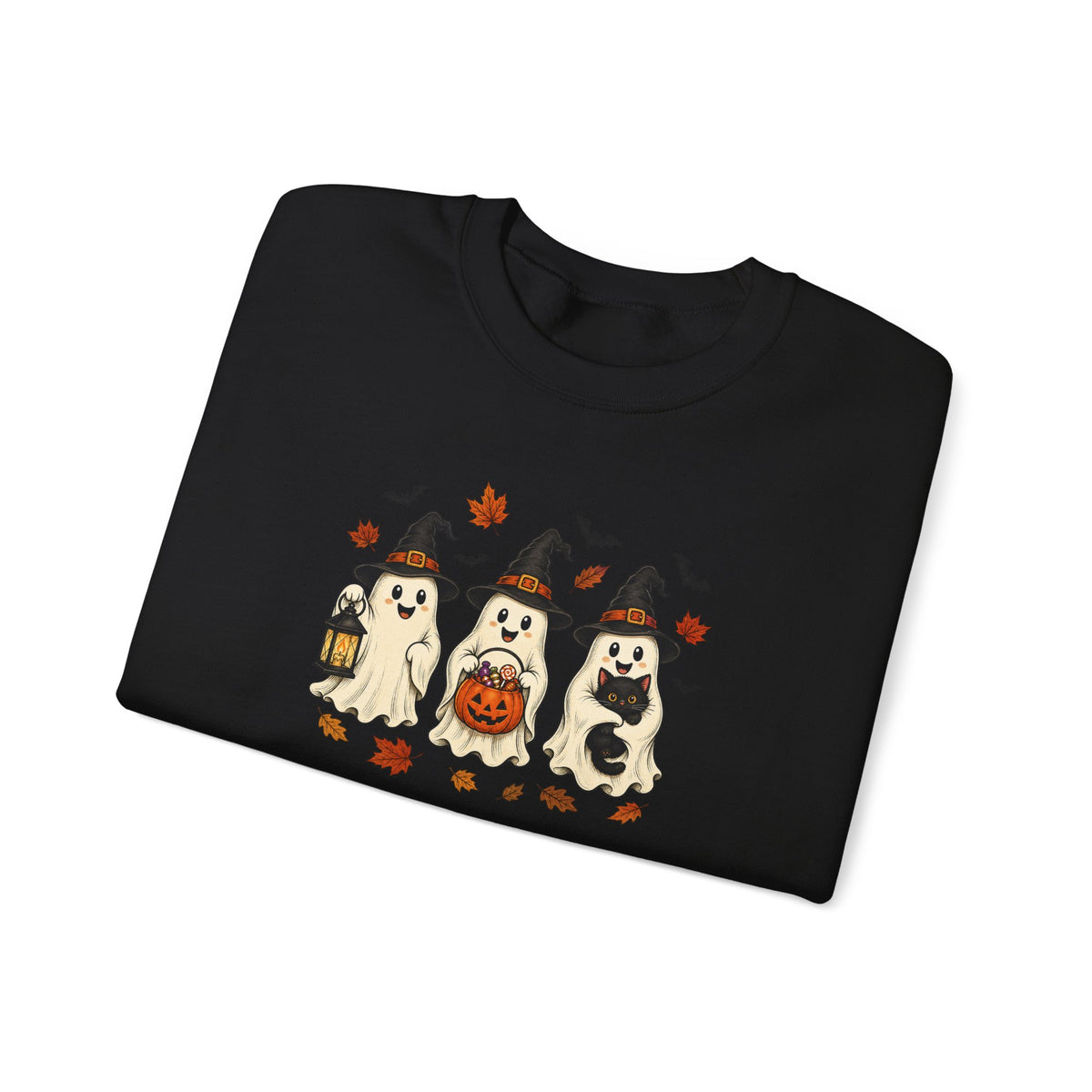 Halloween Puppy Ghosts Sweatshirt — Cute Dogs in Witch Hats with Jack-o'-Lantern