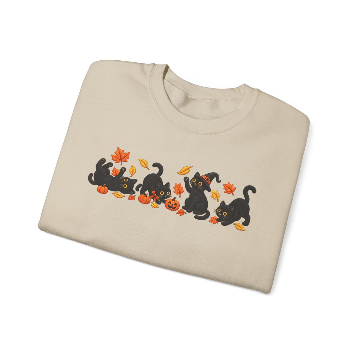 Herbst-Sweatshirt mit schwarzem Katzen-Motiv