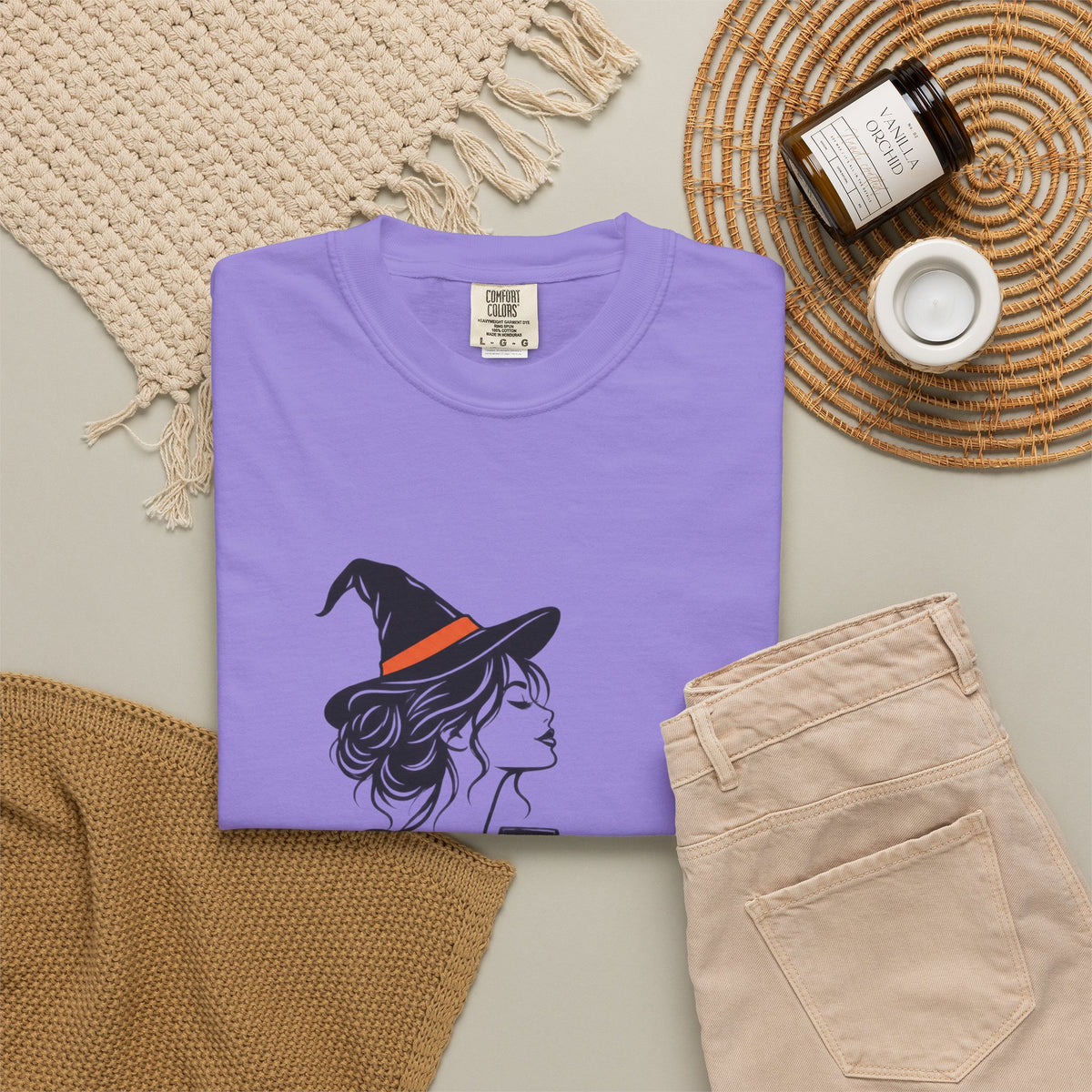 Her Human Witch Tee — Halloween Witch & Dog Graphic T-Shirt