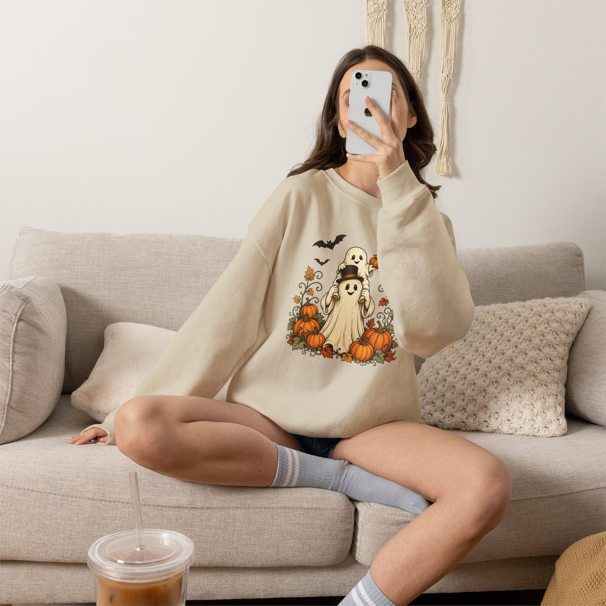 Halloween Pumpkin Ghost Crewneck Sweatshirt
