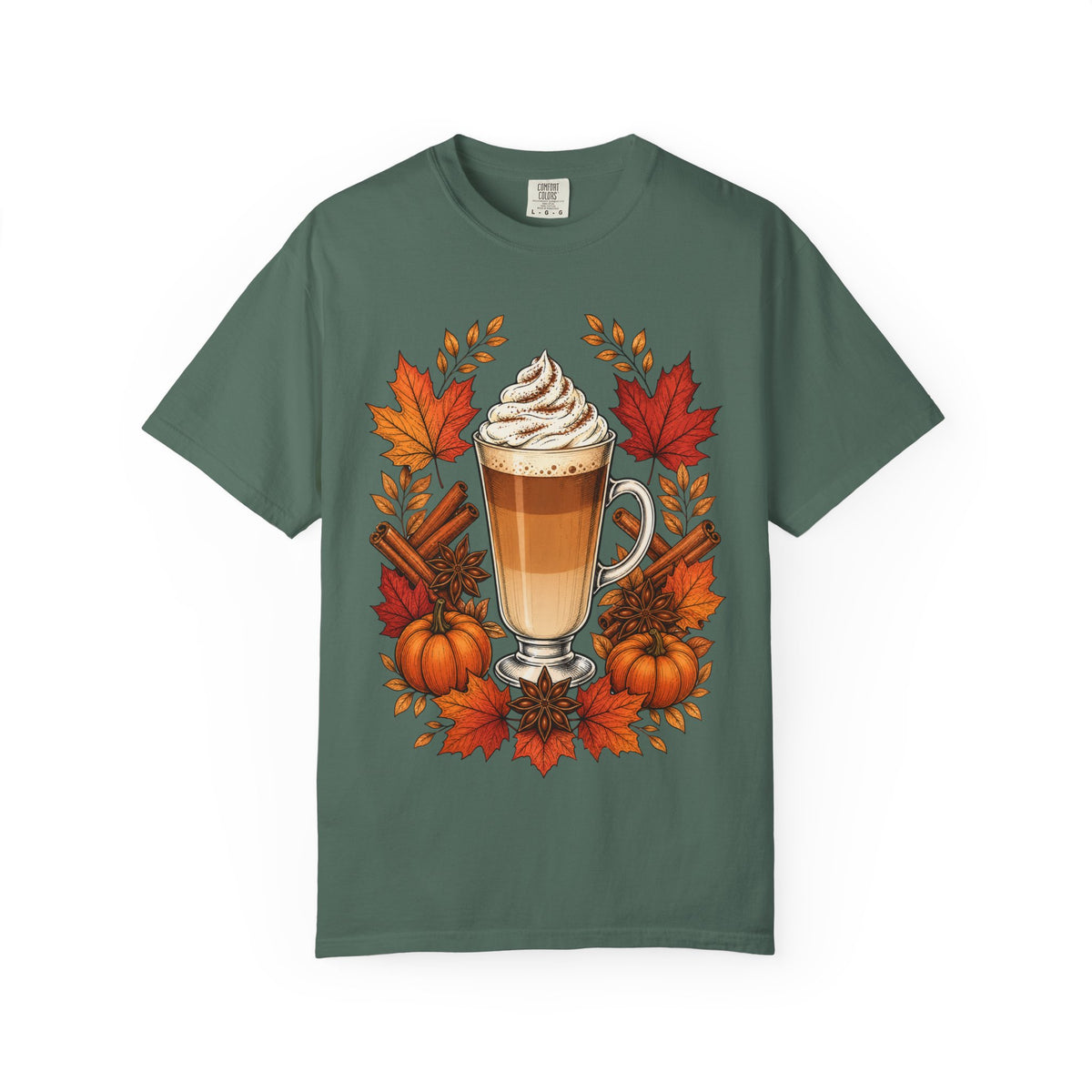 Pumpkin Spice Latte T-Shirt — Autumn Coffee Fall Leaves Tee