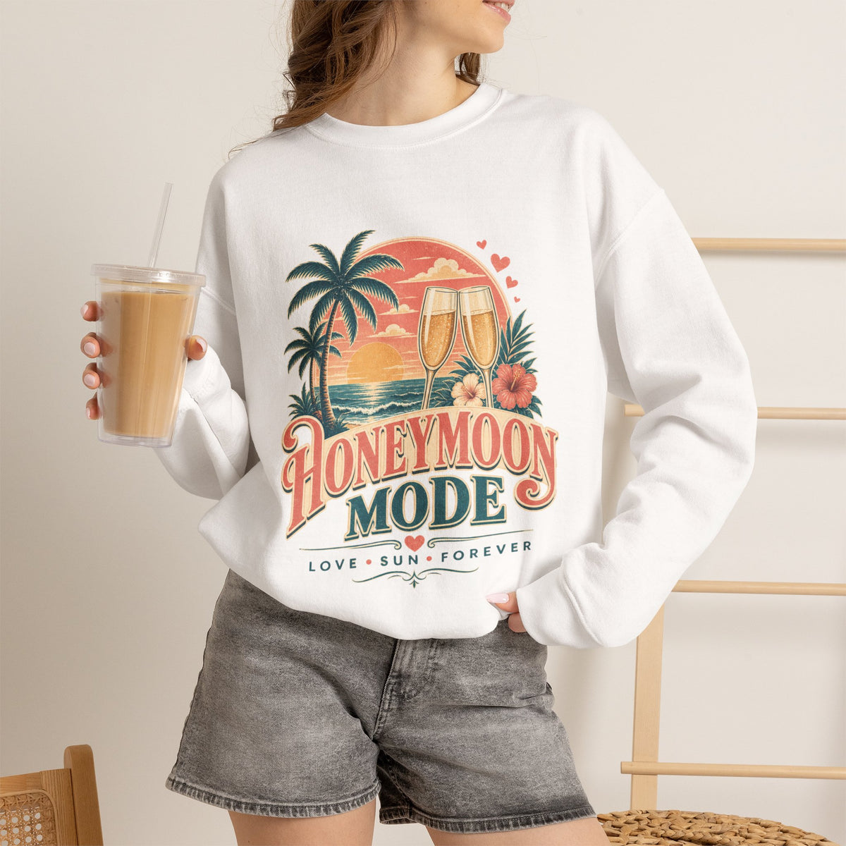 Honeymoon Mode Sweatshirt – Tropical Sunset Couples Crewneck