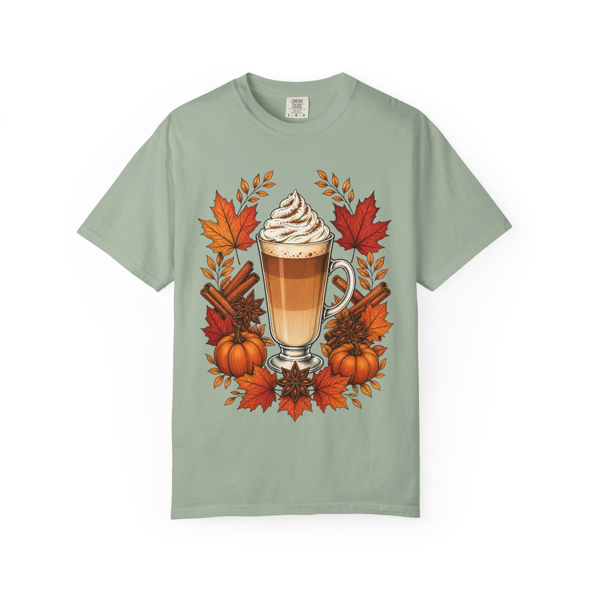 Pumpkin Spice Latte T-Shirt — Autumn Coffee Fall Leaves Tee