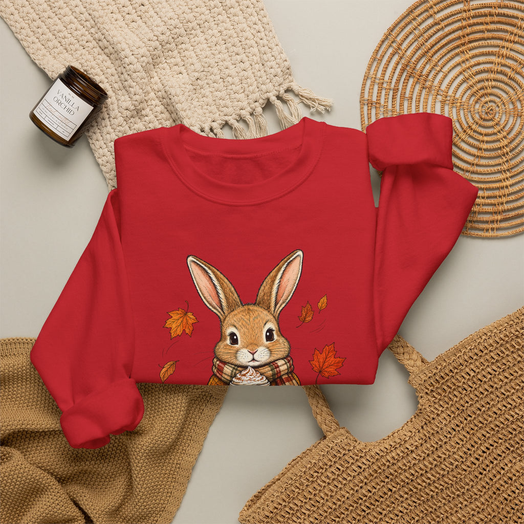 Autumn Bunny Sweatshirt – Cozy Fall Rabbit Holding Coffee