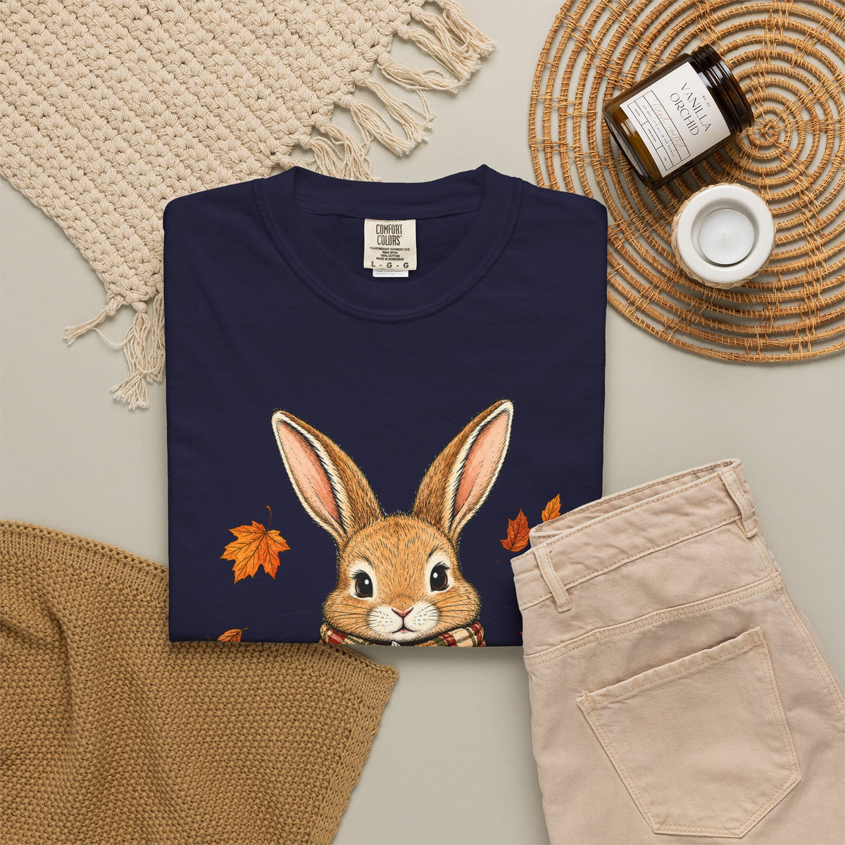 Autumn Bunny Tee — Cozy Fall Rabbit with Scarf & Hot Cocoa