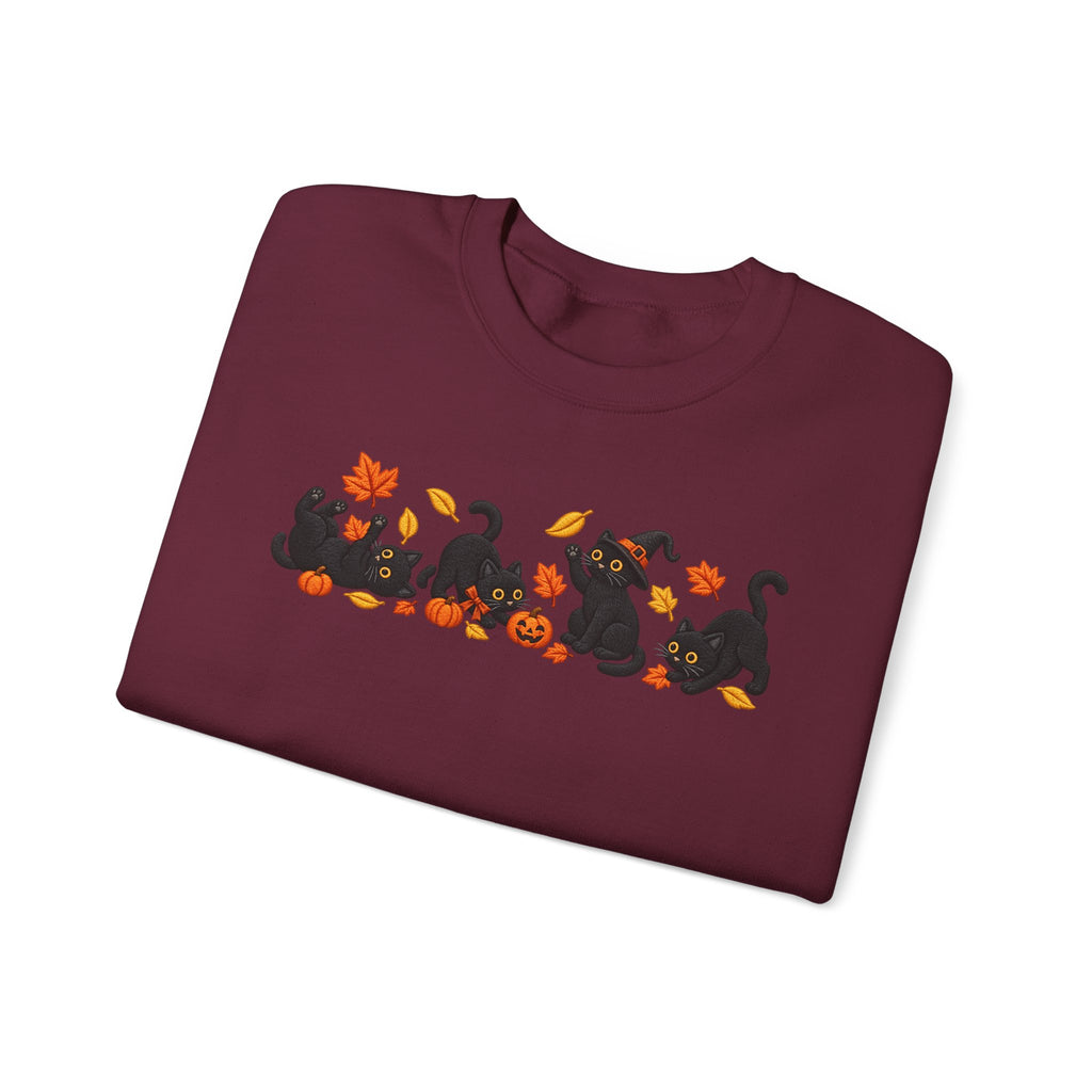 Herbst-Sweatshirt mit schwarzem Katzen-Motiv
