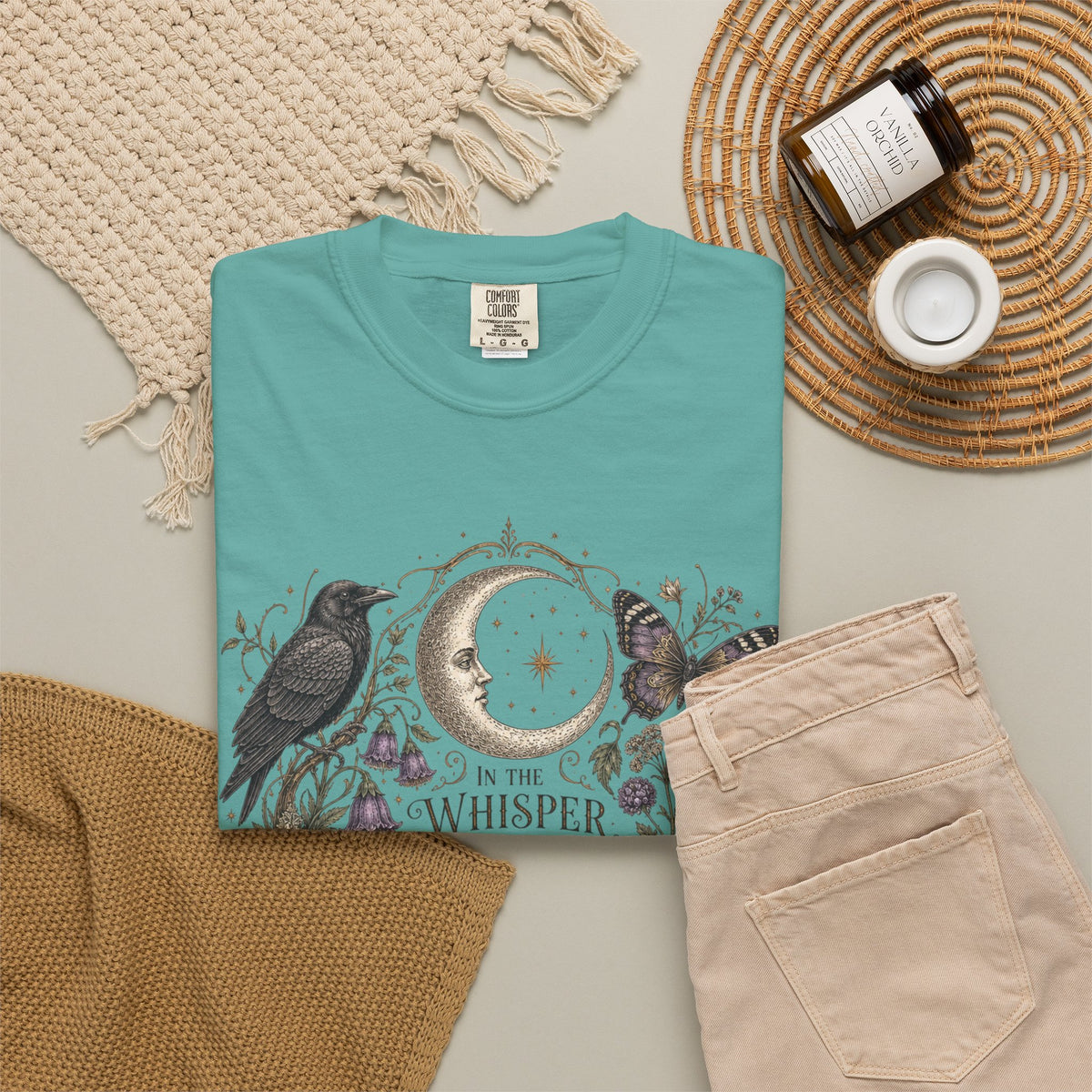 Whisper of the Wild T-Shirt — Moon, Raven & Mushroom Nature Graphic