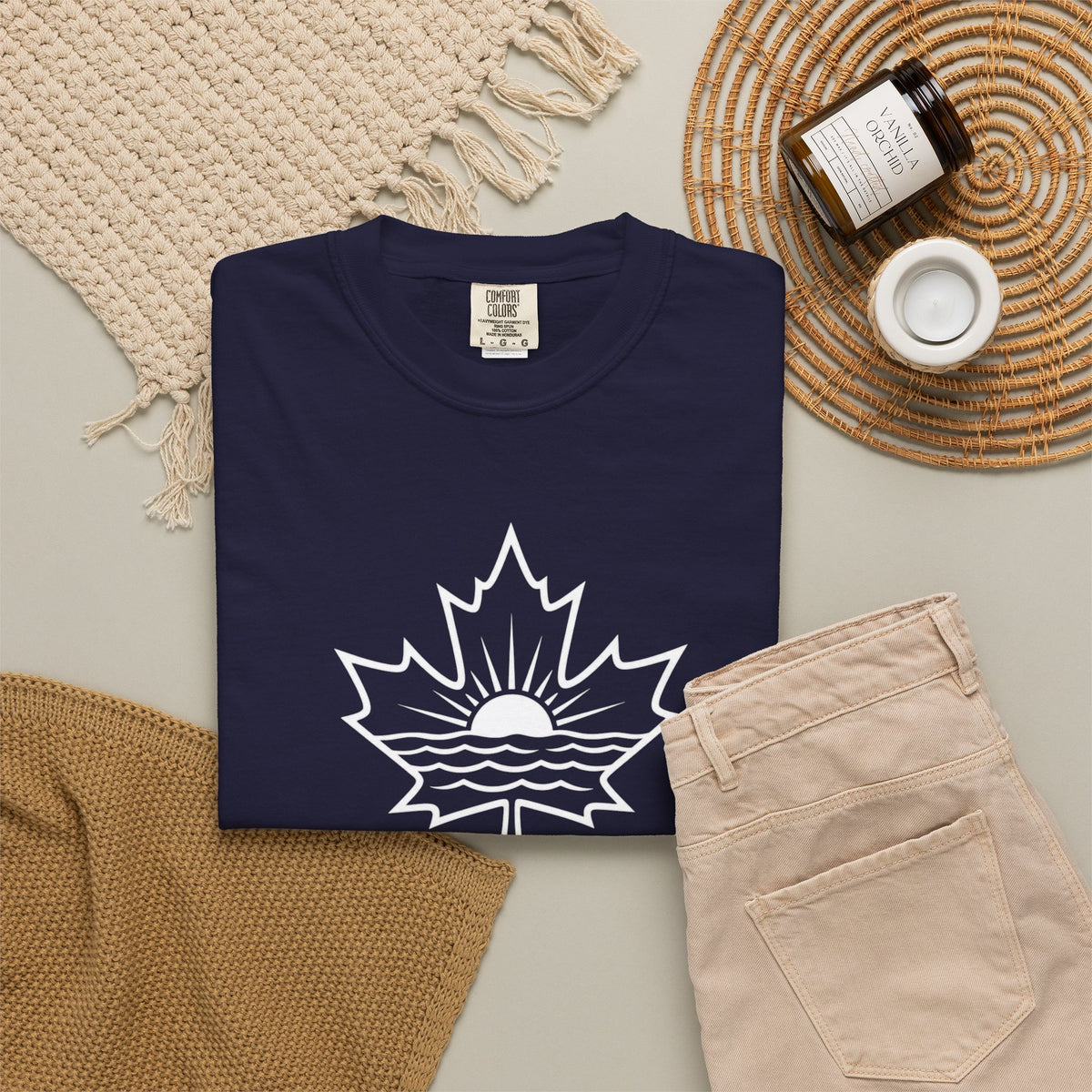 Lake Ontario T-Shirt — Retro Maple Leaf Sunset Graphic