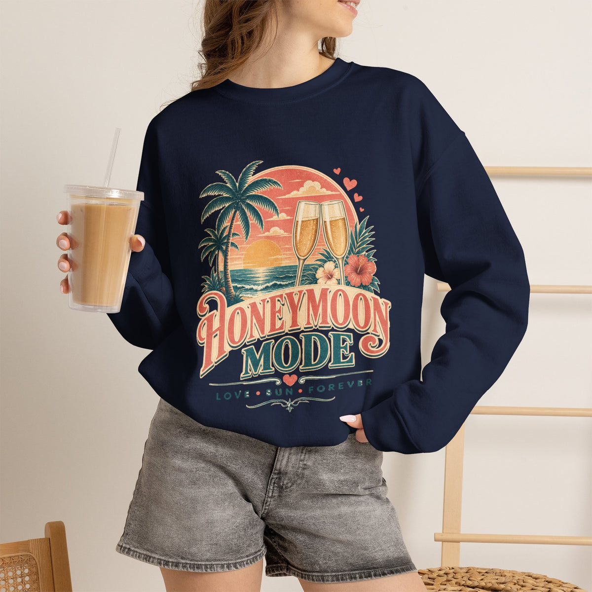 Honeymoon Mode Sweatshirt – Tropical Sunset Couples Crewneck