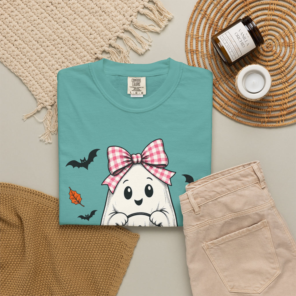 Cute Halloween Ghost T-Shirt — Trick-or-Treat Pumpkin & Bats