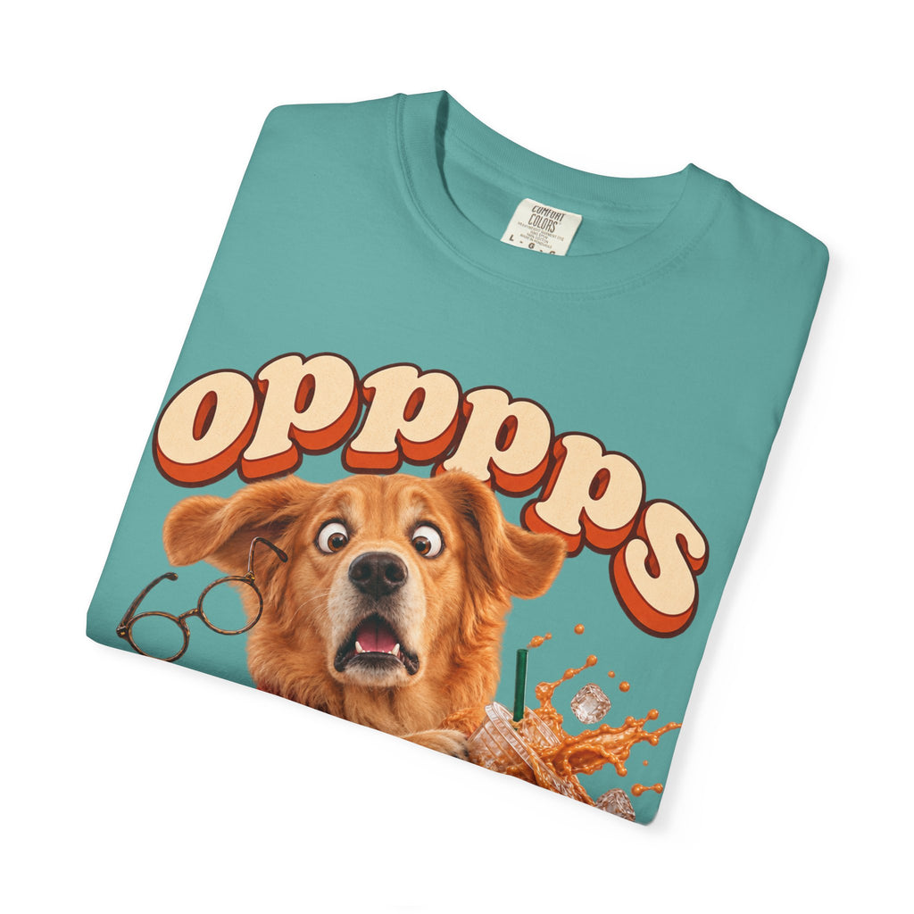 Oops Puppy T-Shirt — Cute Dog Spilling Coffee Graphic Tee