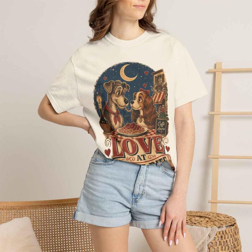 T-Shirt — "Love at First Bite" Vintage Pizza Date Dogs Tee