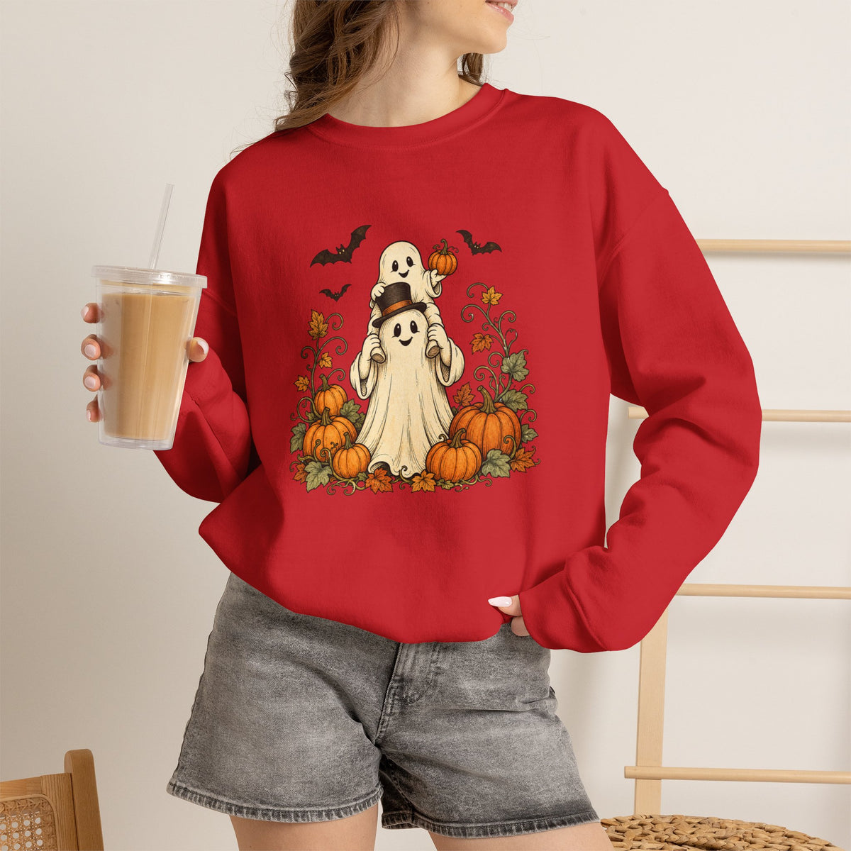 Halloween Pumpkin Ghost Crewneck Sweatshirt