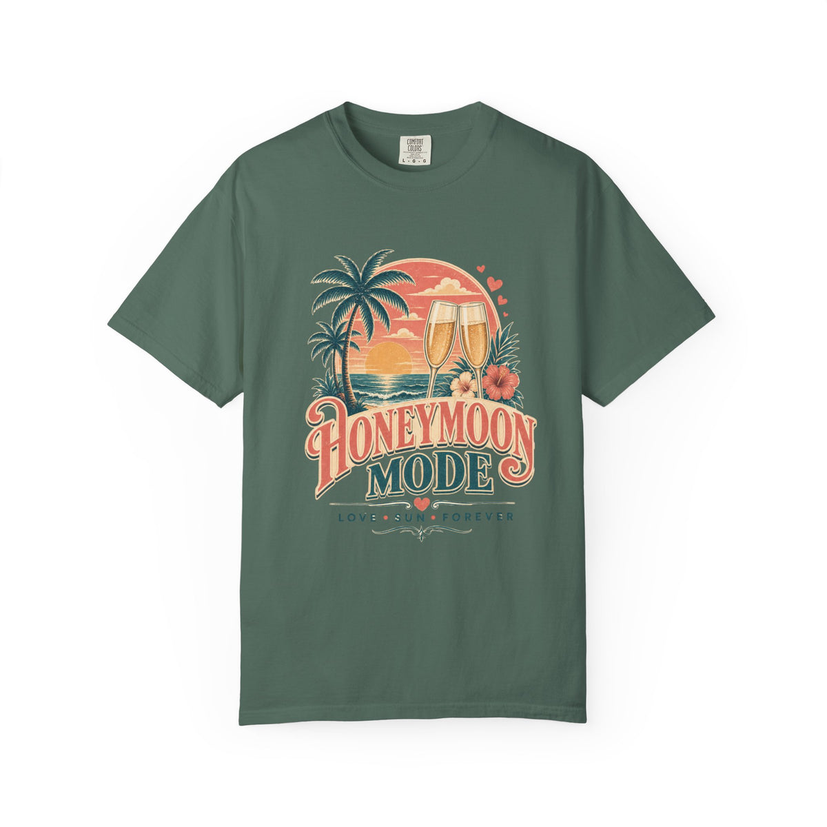 Honeymoon Mode T-Shirt — Tropical Sunset Couple Vacation Tee