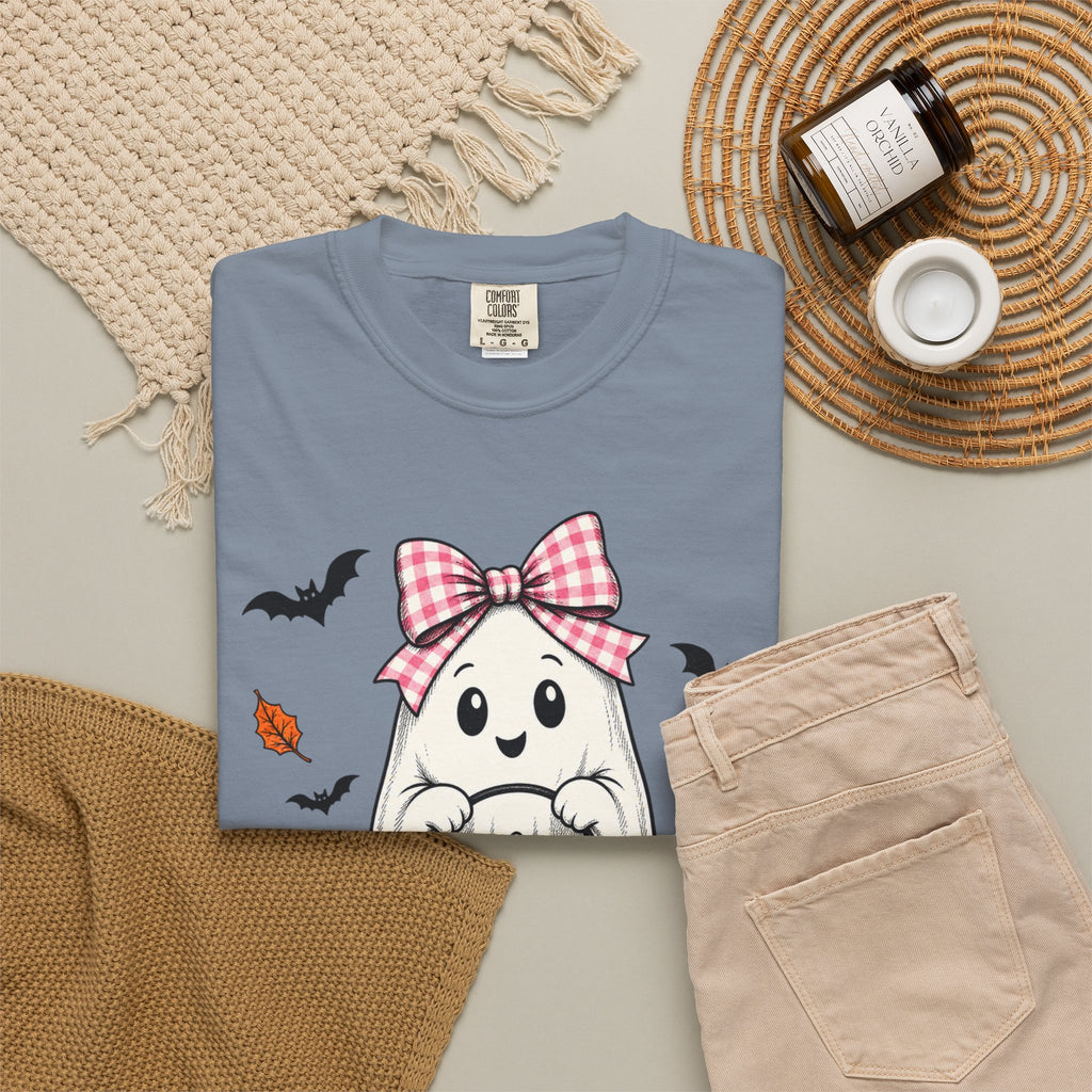 Cute Halloween Ghost T-Shirt — Trick-or-Treat Pumpkin & Bats