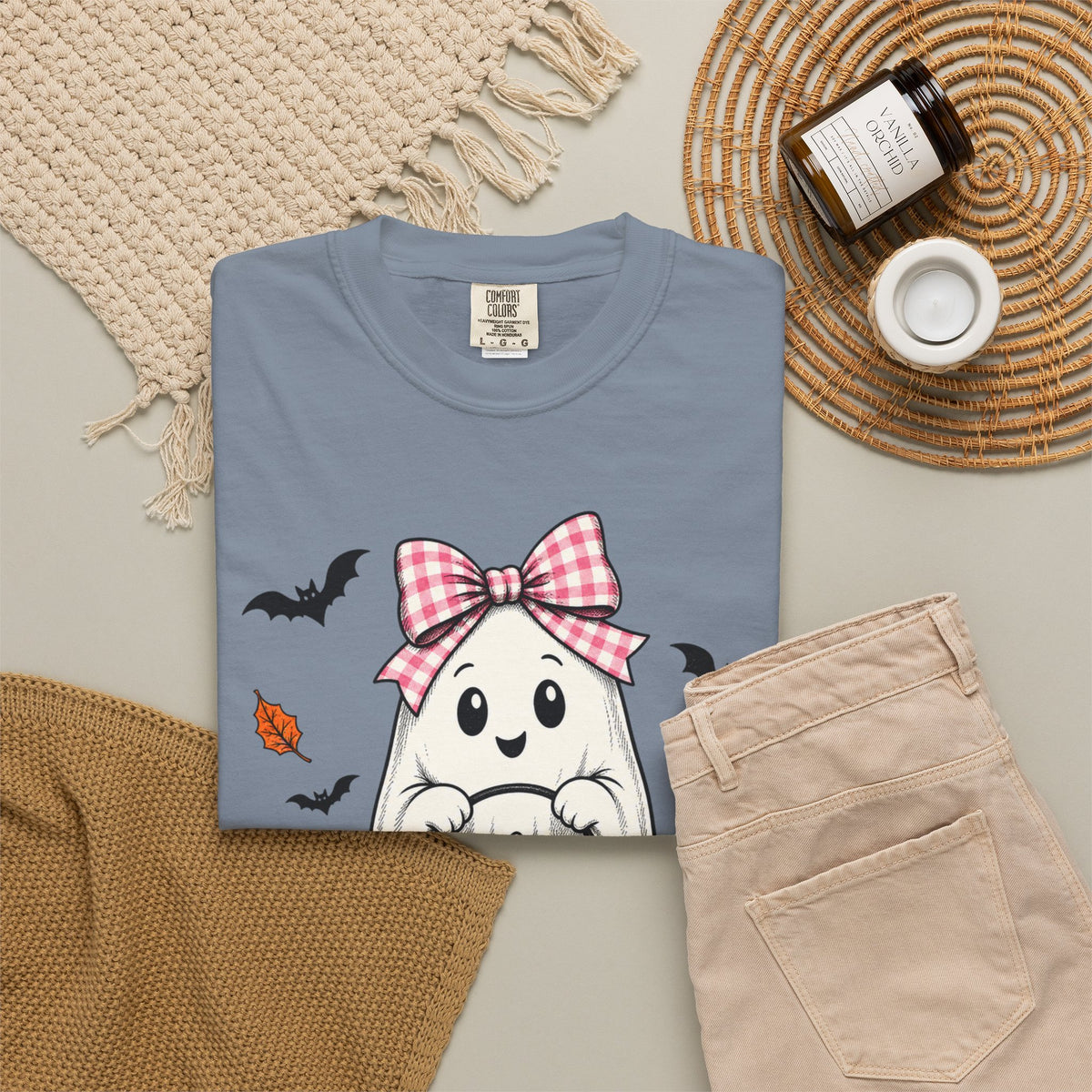 Cute Halloween Ghost T-Shirt — Trick-or-Treat Pumpkin & Bats