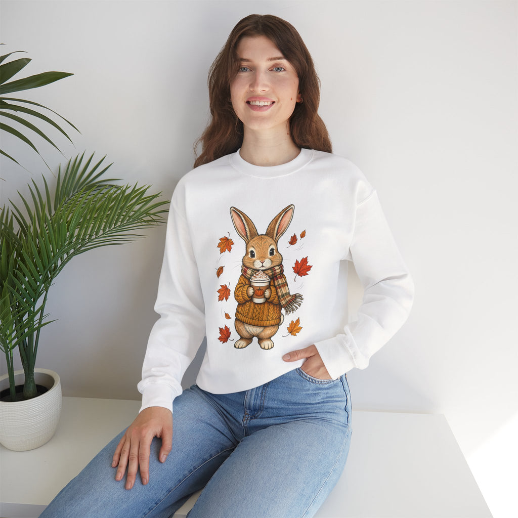 Autumn Bunny Sweatshirt – Cozy Fall Rabbit Holding Coffee