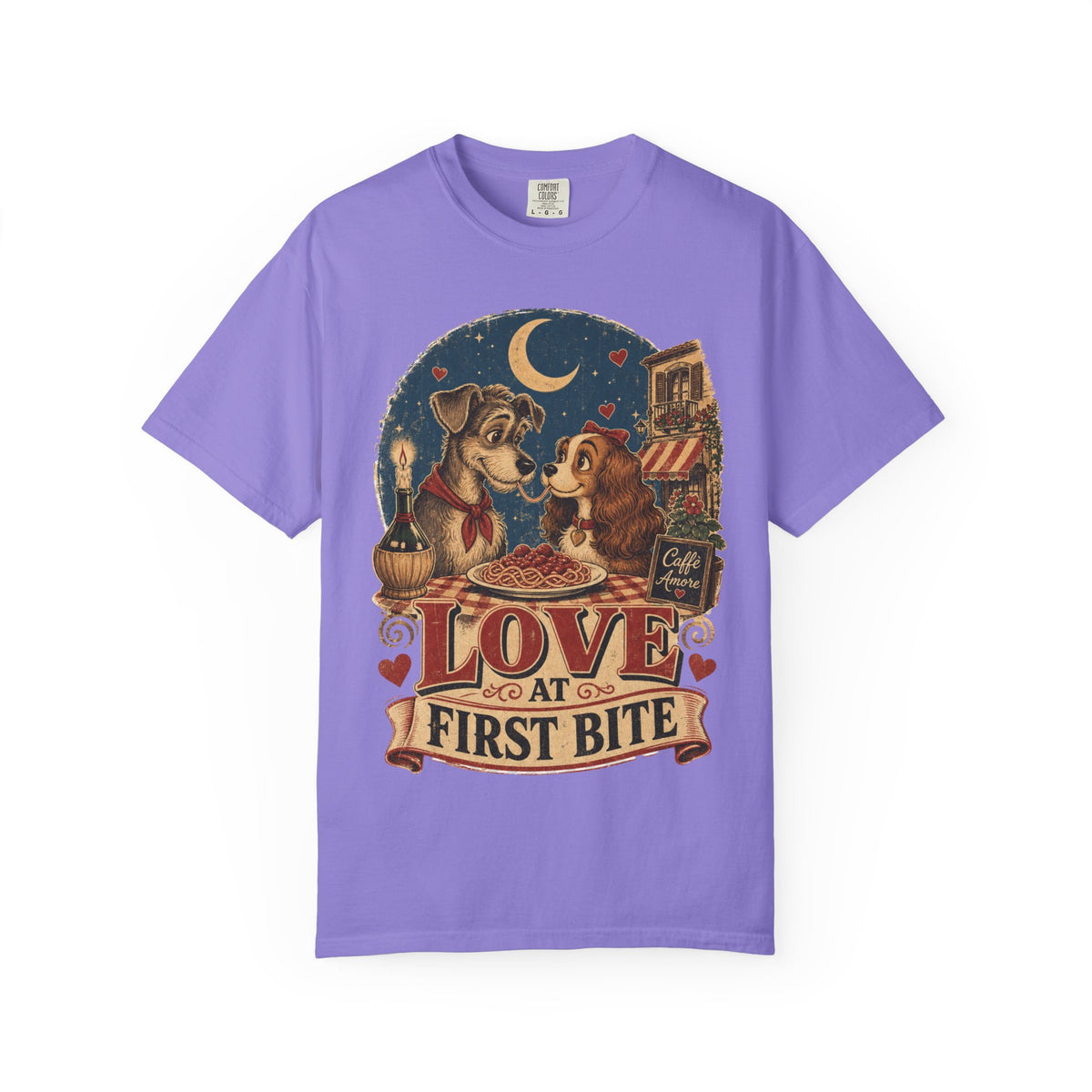 T-Shirt — "Love at First Bite" Vintage Pizza Date Dogs Tee