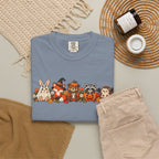 Halloween Critter Lineup T-Shirt — Cute Pumpkin, Witch & Bunny Spooky Crew