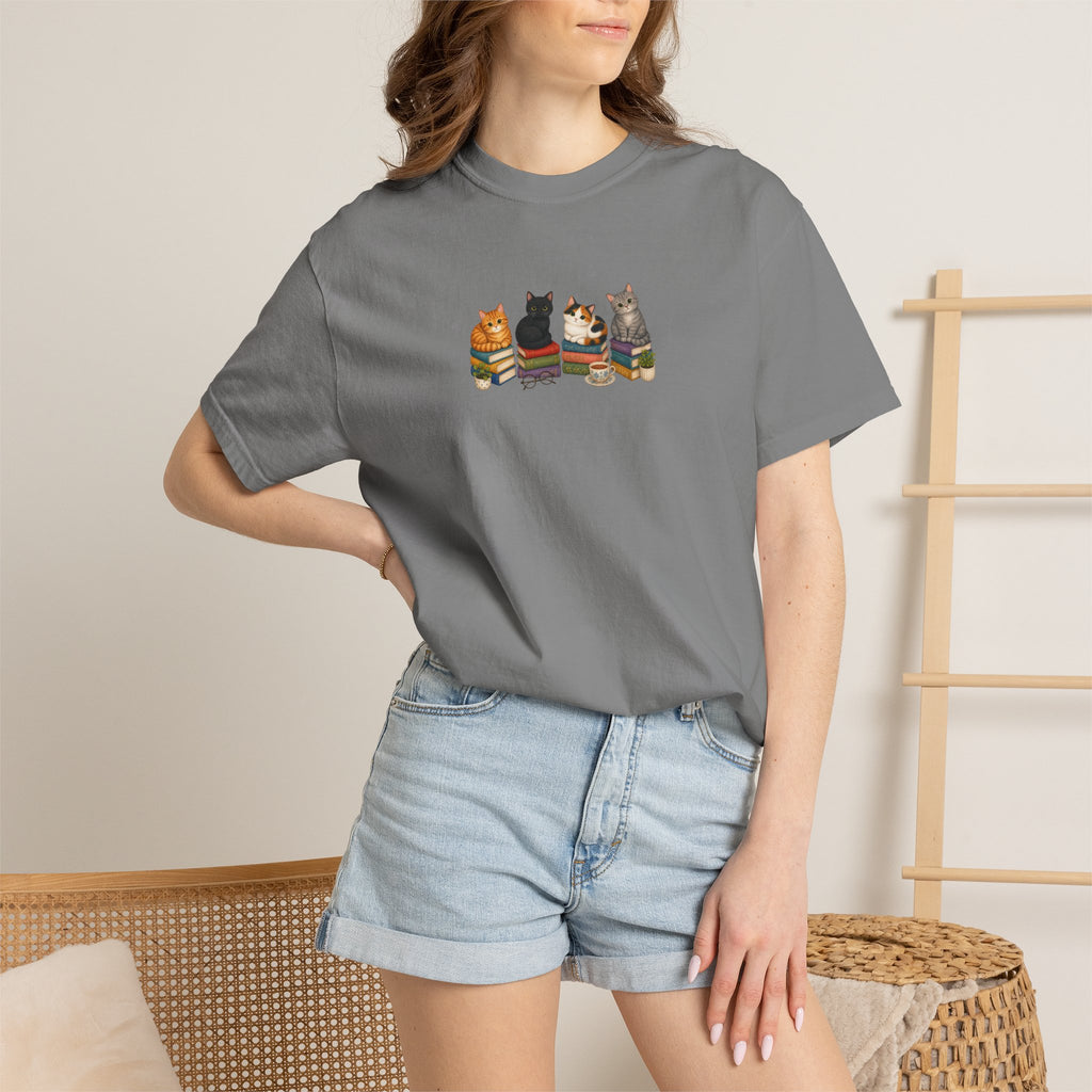 Cat Knit Crew T-Shirt — Cozy Cats Sitting Together Graphic Tee