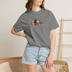 Cat Knit Crew T-Shirt — Cozy Cats Sitting Together Graphic Tee