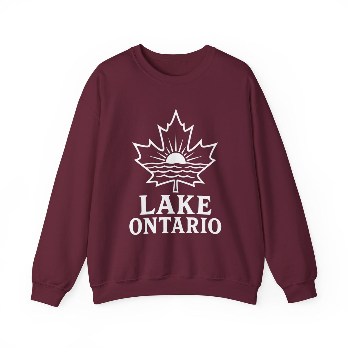 Lake Ontario Crewneck Sweatshirt — Maple Leaf Sunset Lake Design