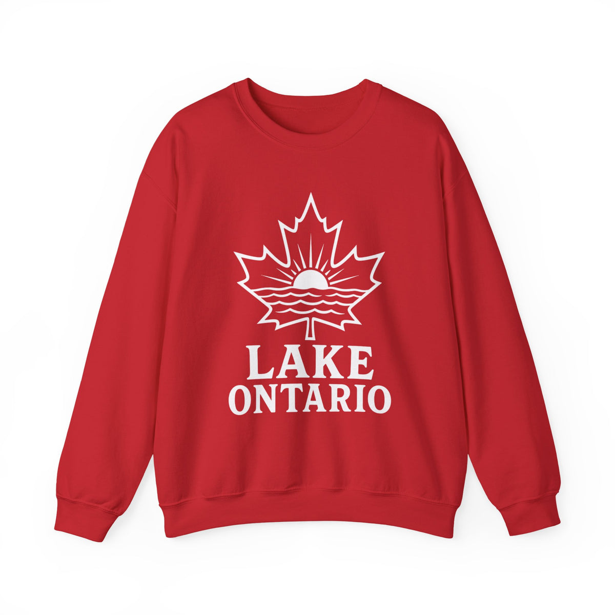 Lake Ontario Crewneck Sweatshirt — Maple Leaf Sunset Lake Design
