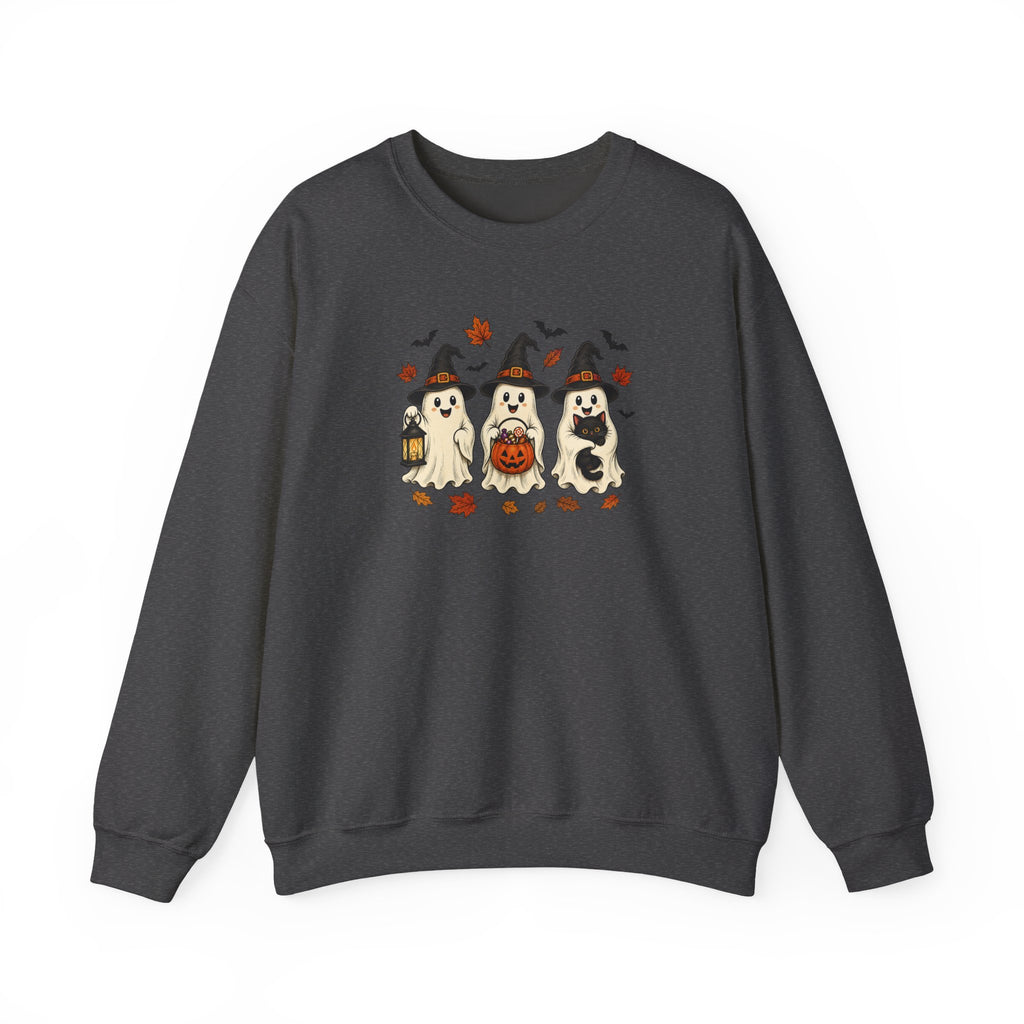 Halloween Puppy Ghosts Sweatshirt — Cute Dogs in Witch Hats with Jack-o'-Lantern