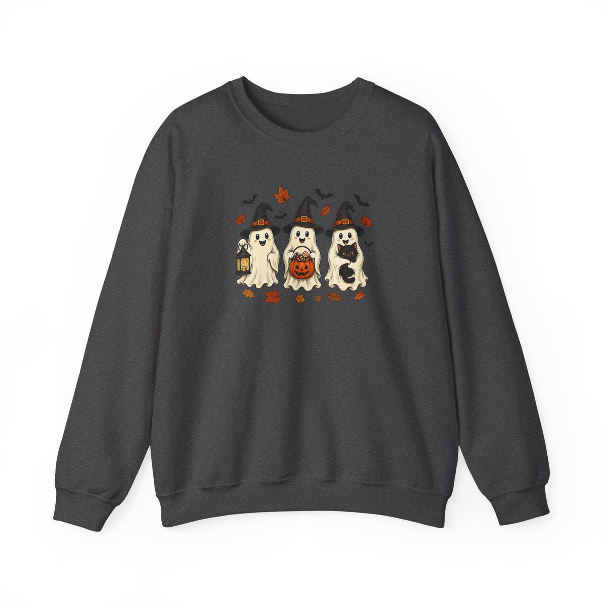 Halloween Puppy Ghosts Sweatshirt — Cute Dogs in Witch Hats with Jack-o'-Lantern