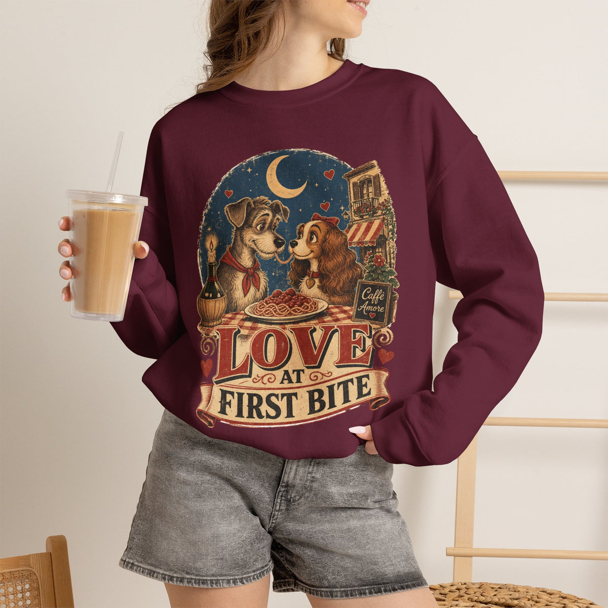 Love at First Bite Sweatshirt — Cute Dog & Pizza Cozy Crewneck