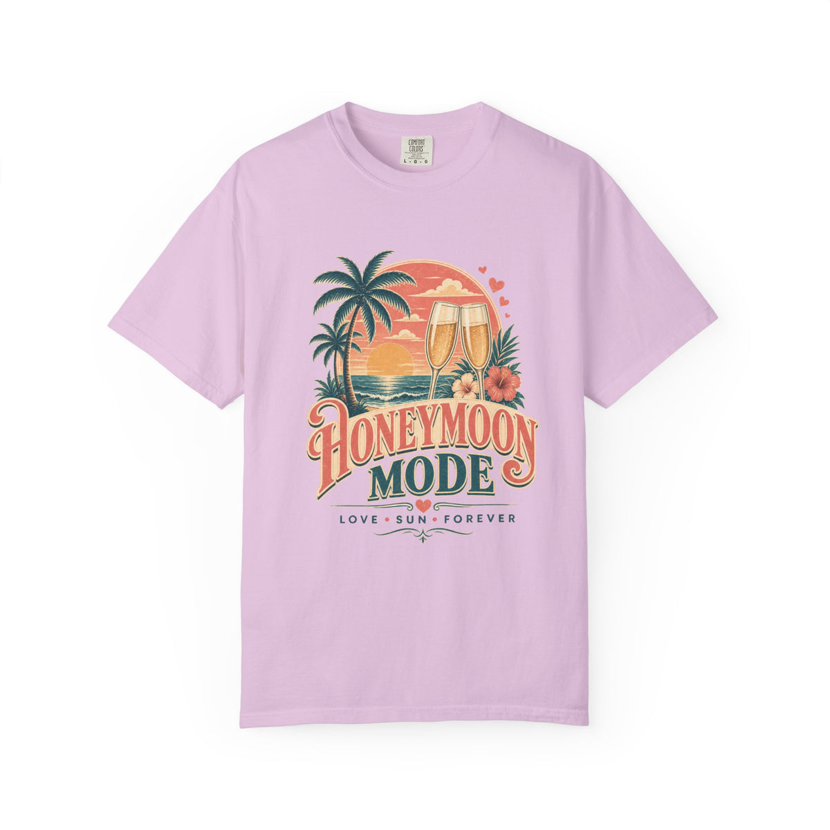 Honeymoon Mode T-Shirt — Tropical Sunset Couple Vacation Tee