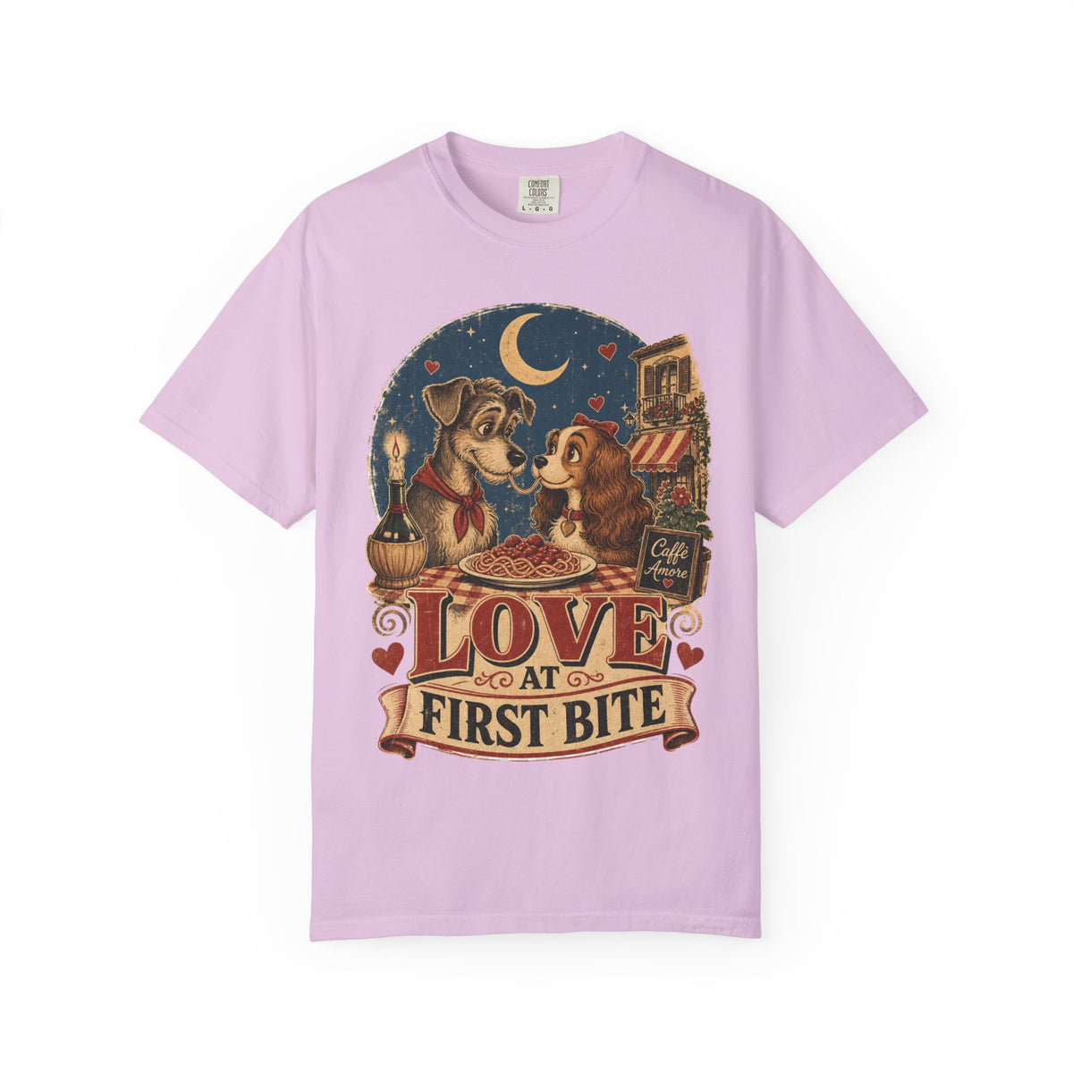 T-Shirt — "Love at First Bite" Vintage Pizza Date Dogs Tee
