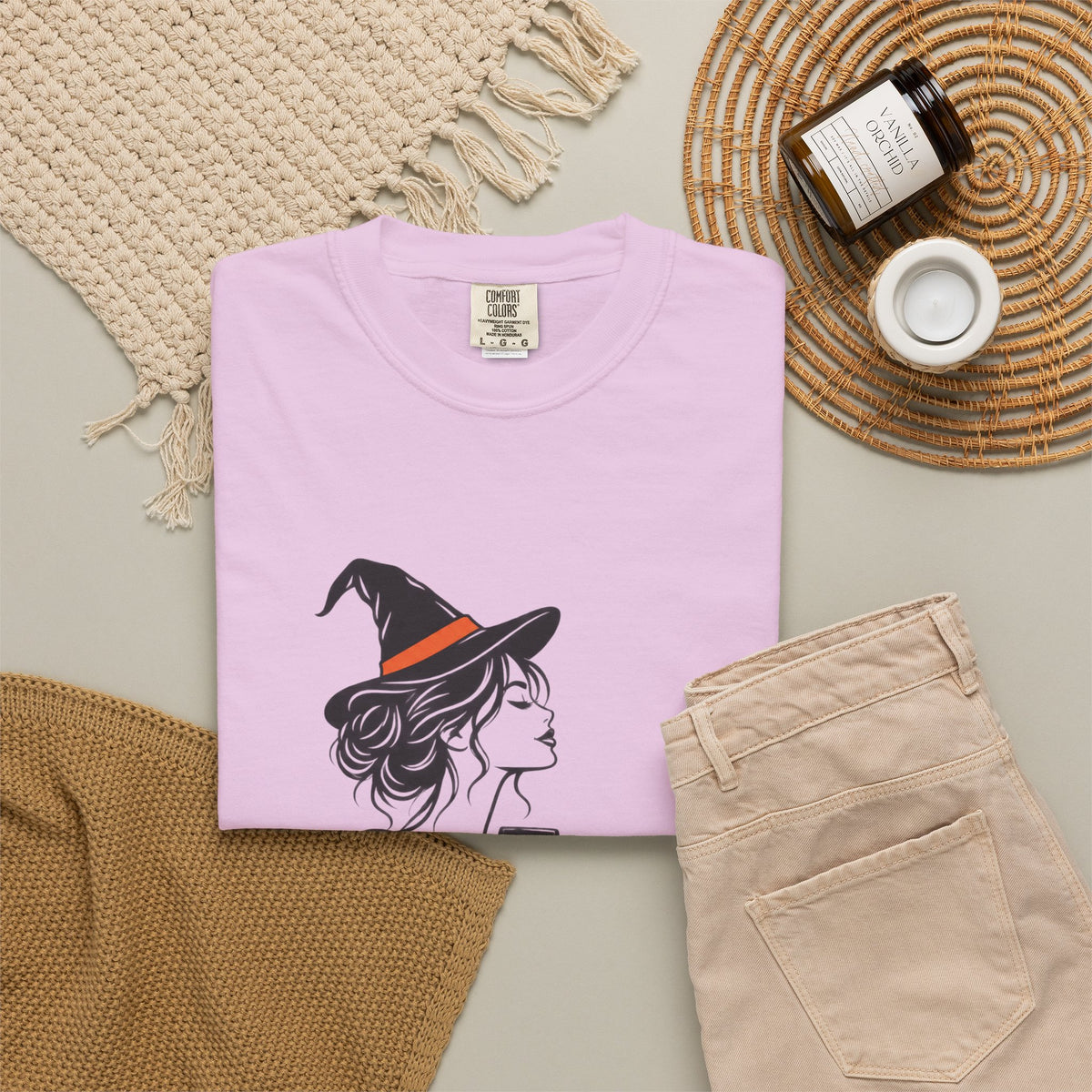 Her Human Witch Tee — Halloween Witch & Dog Graphic T-Shirt