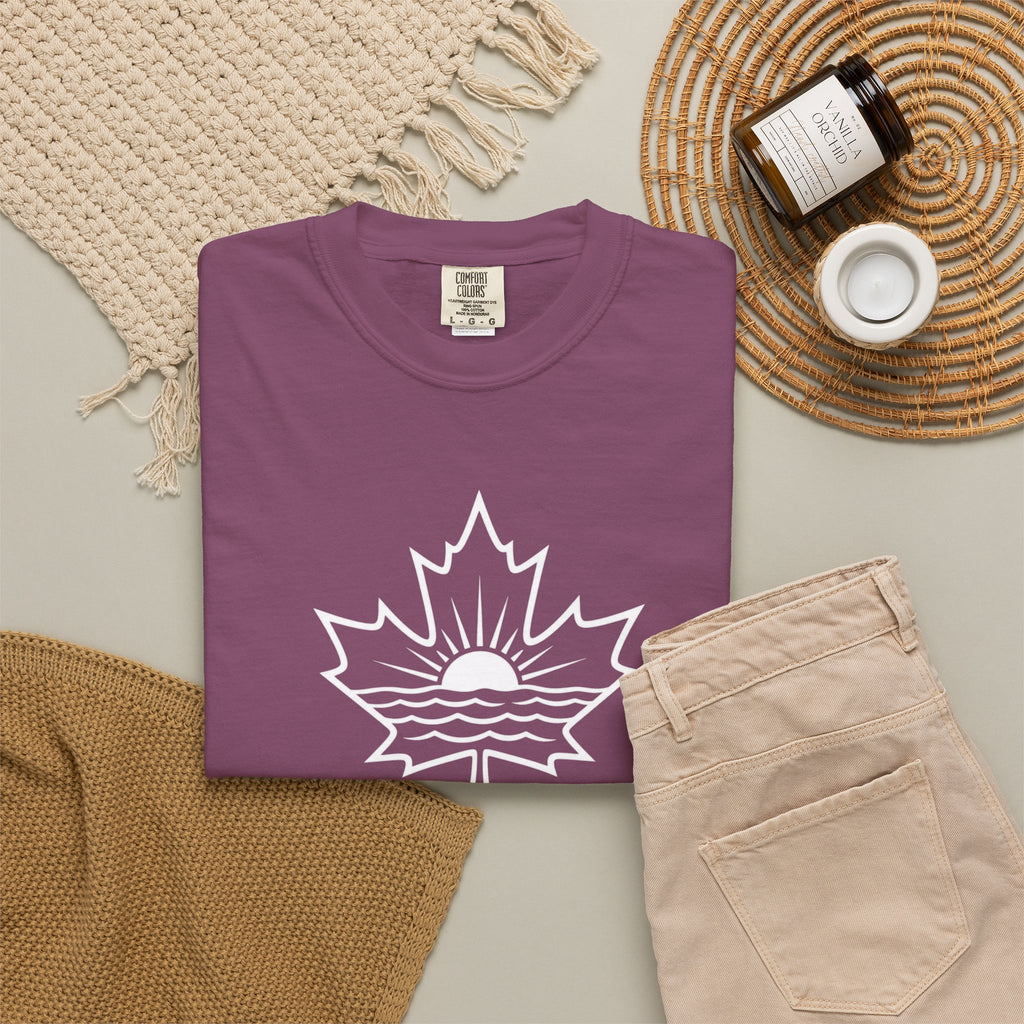 Lake Ontario T-Shirt — Retro Maple Leaf Sunset Graphic