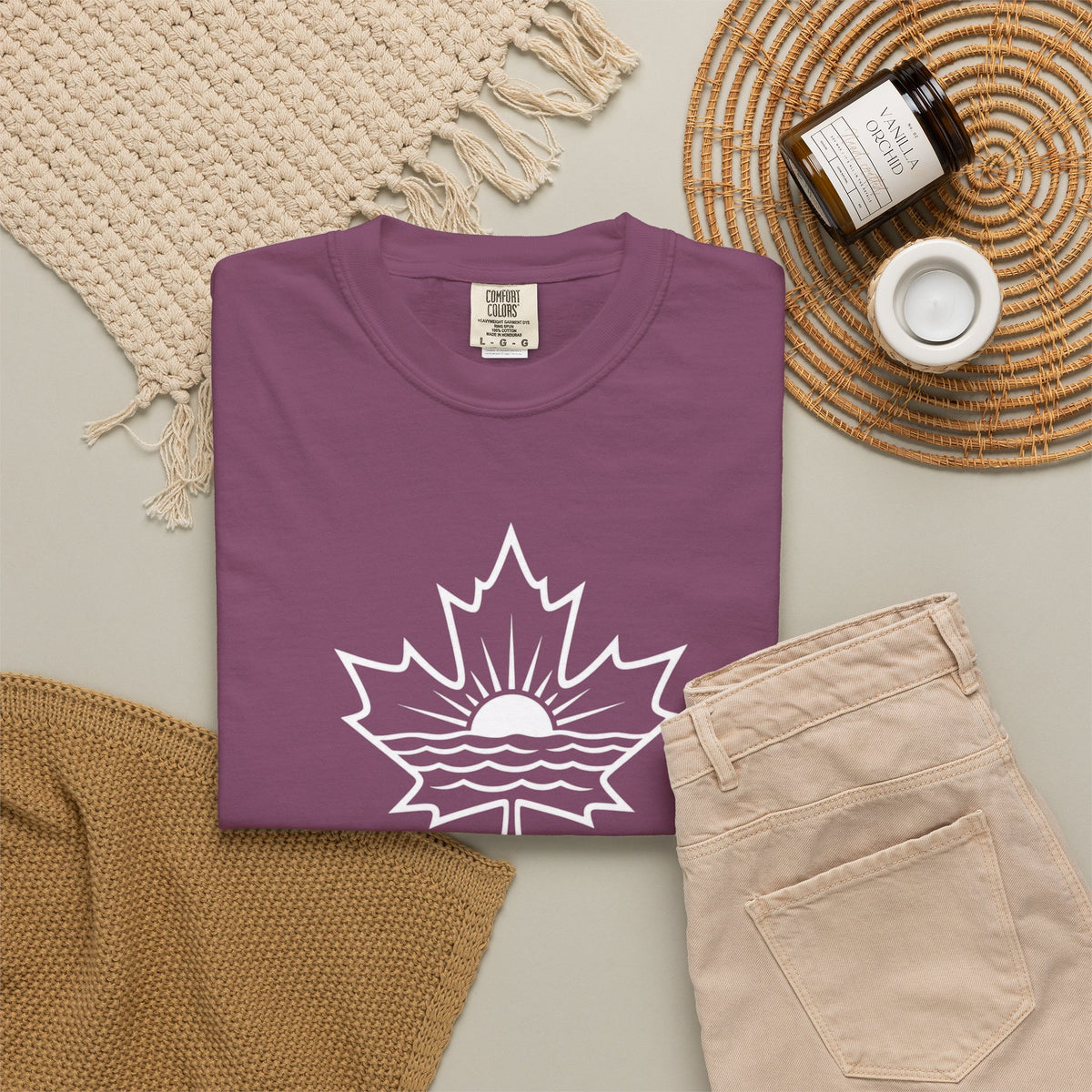 Lake Ontario T-Shirt — Retro Maple Leaf Sunset Graphic