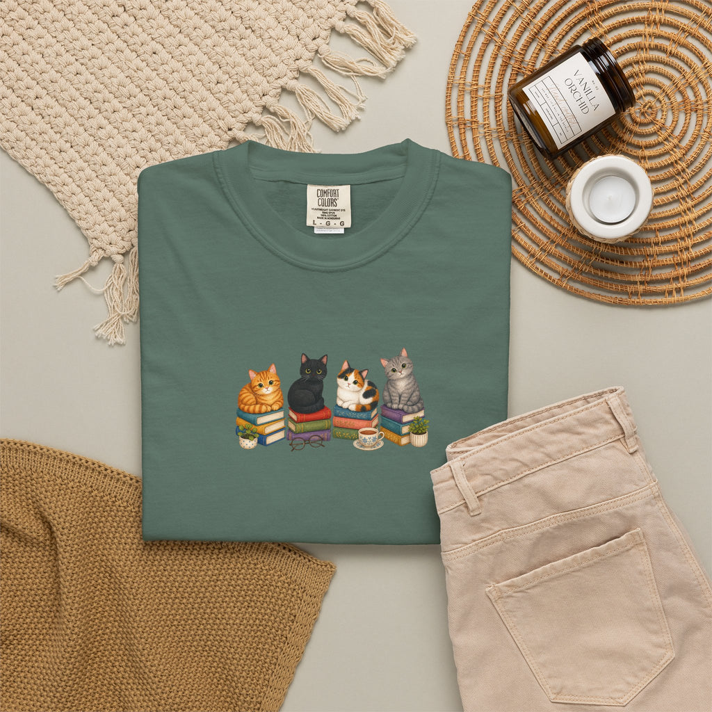 Cat Knit Crew T-Shirt — Cozy Cats Sitting Together Graphic Tee