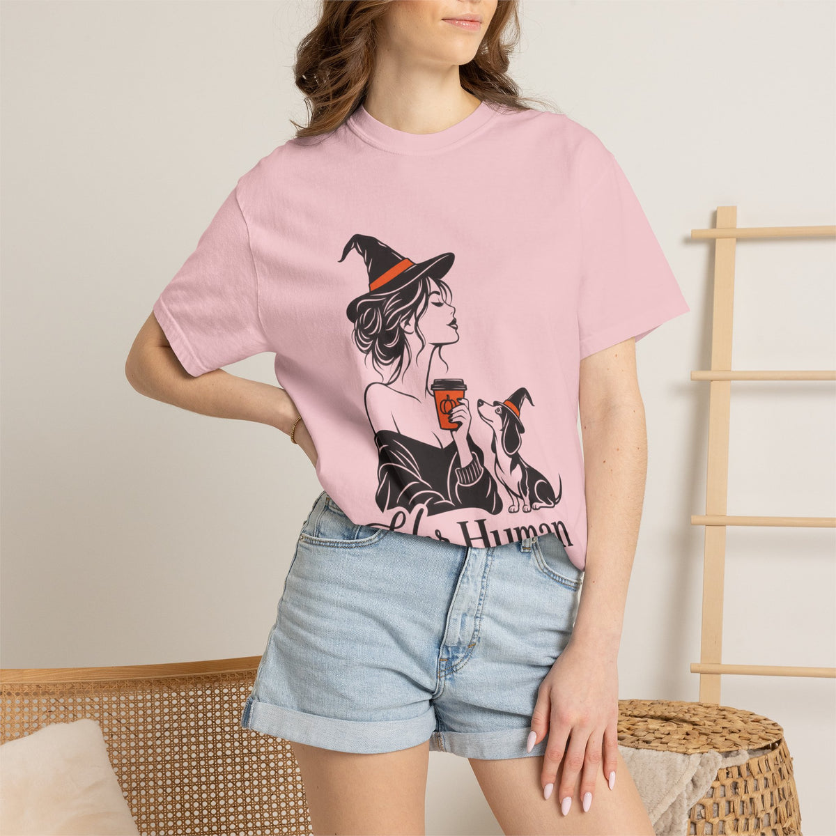 Her Human Witch Tee — Halloween Witch & Dog Graphic T-Shirt