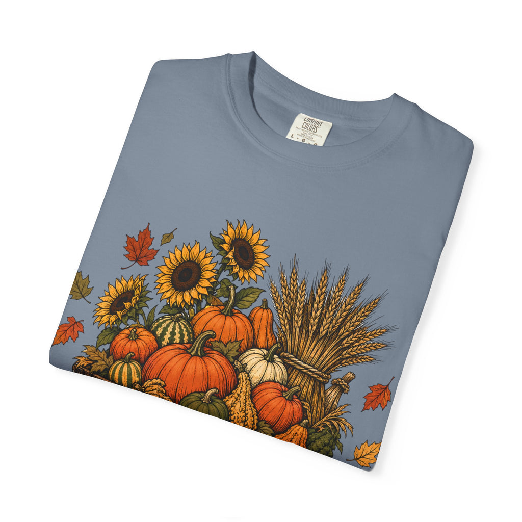 T-Shirt „Herbsternte-Wagen“ — Kürbis & Sonnenblume Herbst-T-Shirt