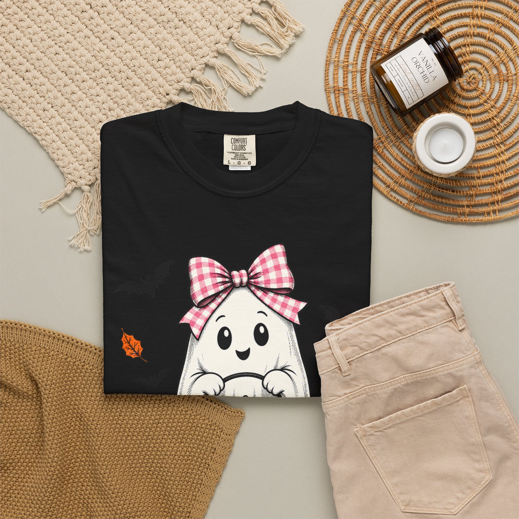 Cute Halloween Ghost T-Shirt — Trick-or-Treat Pumpkin & Bats