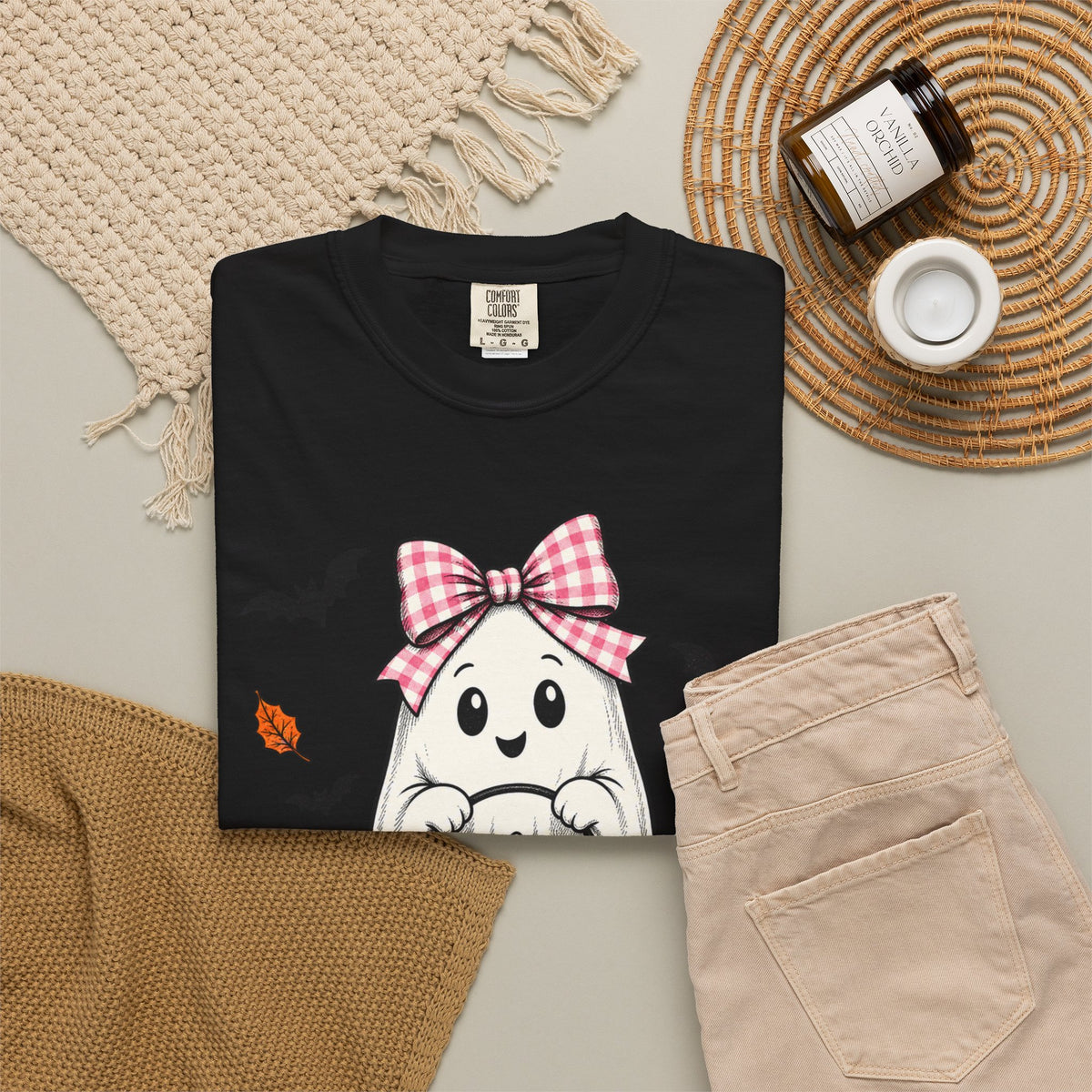 Cute Halloween Ghost T-Shirt — Trick-or-Treat Pumpkin & Bats