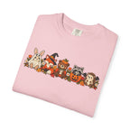Halloween Critter Lineup T-Shirt — Cute Pumpkin, Witch & Bunny Spooky Crew